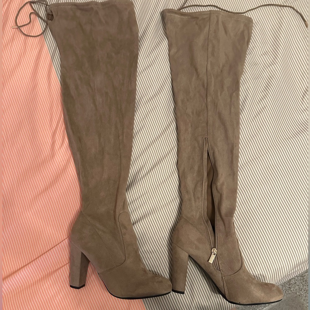 Over the knee suede heeled boot